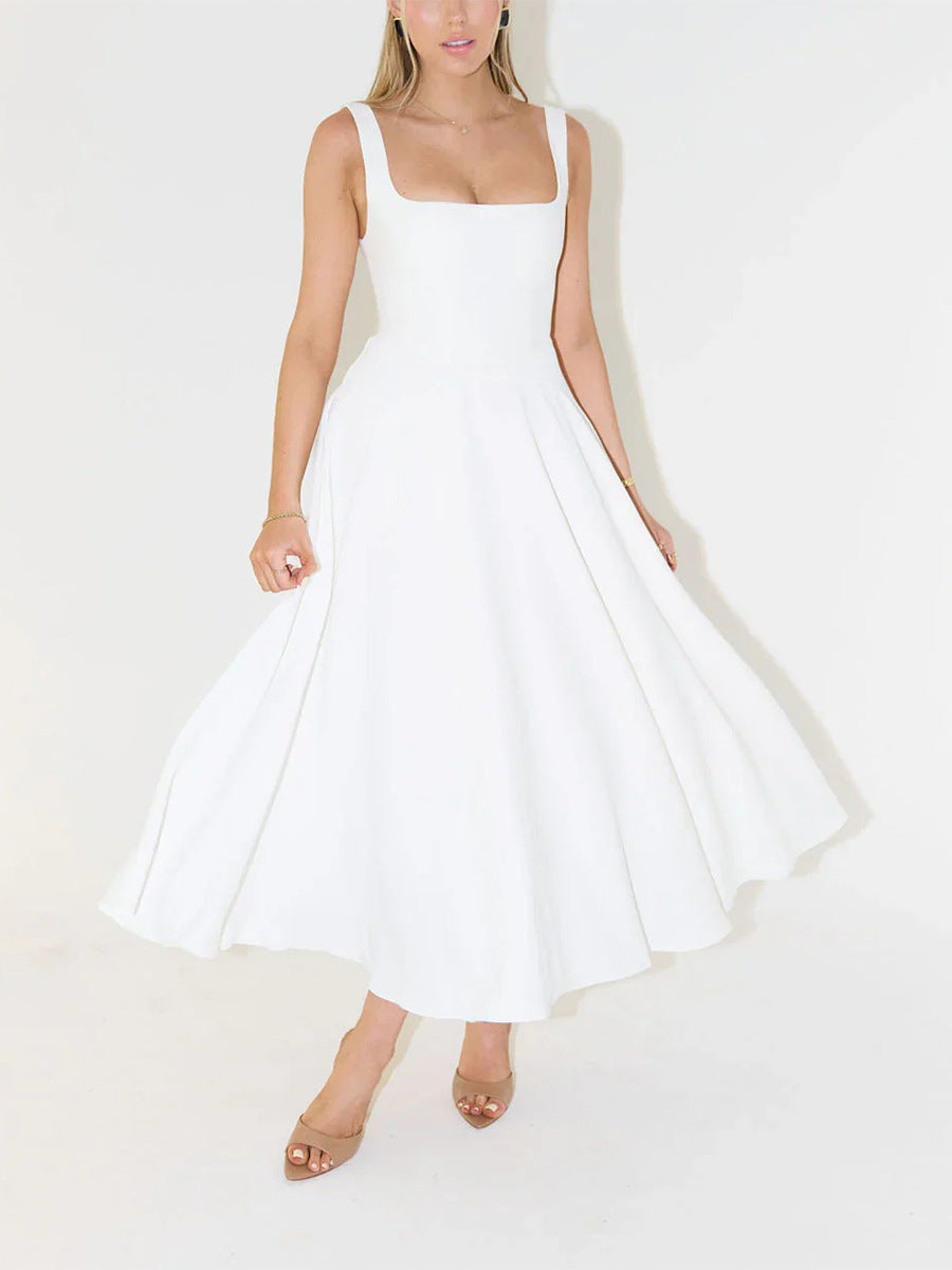 Sexy Solid Color Shoulder Strap Slim Dresses