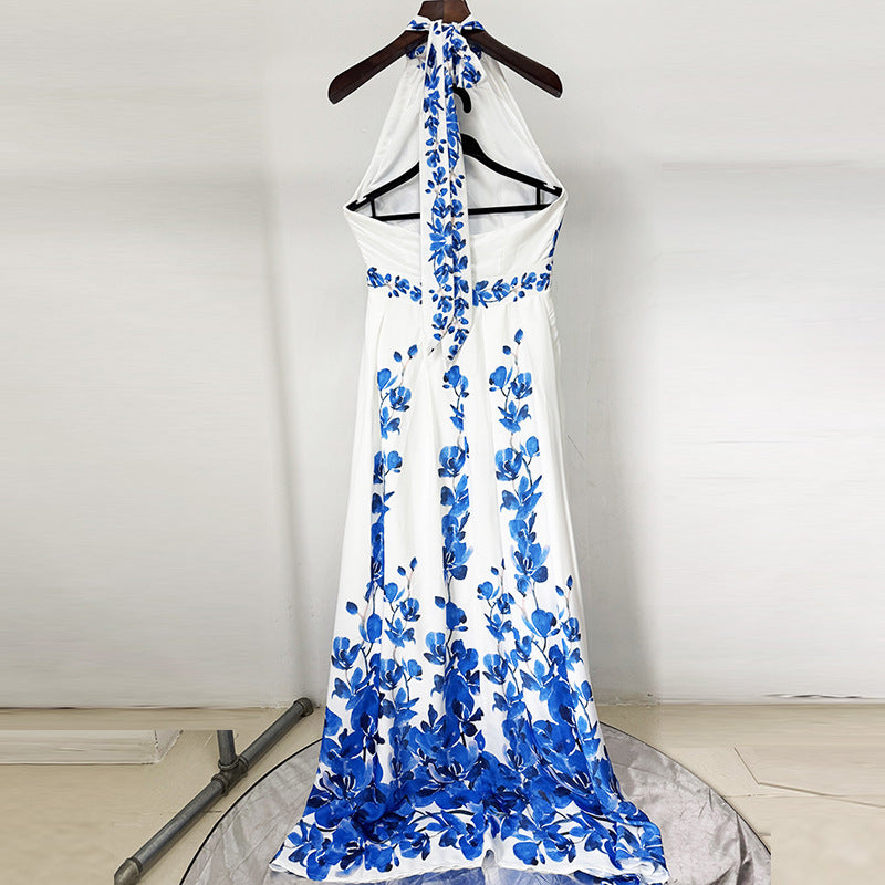 Fashion Printed Casual Vacation Dress Halter Dresses