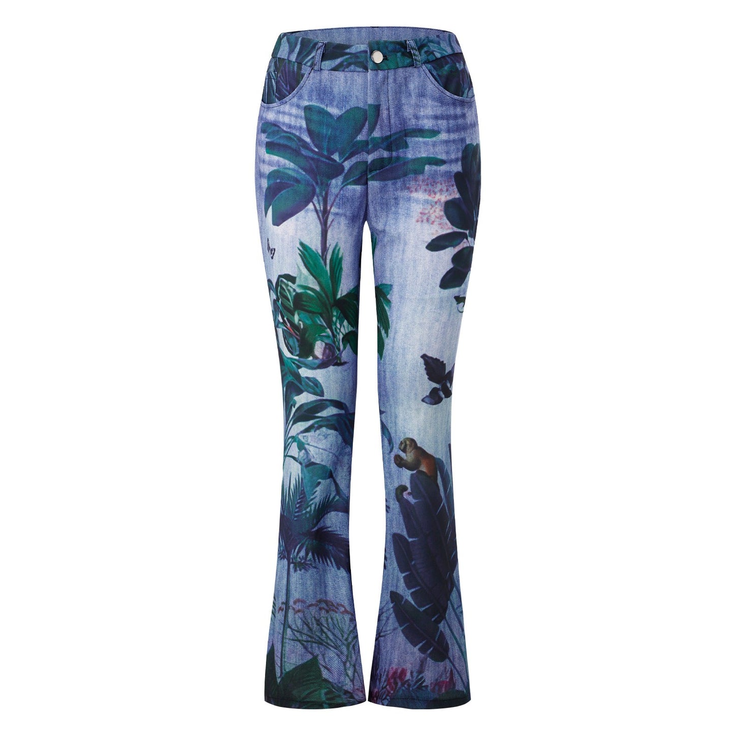 Women's Large Casual Imitation Denim Bell-bottom Floral Women's Jeans