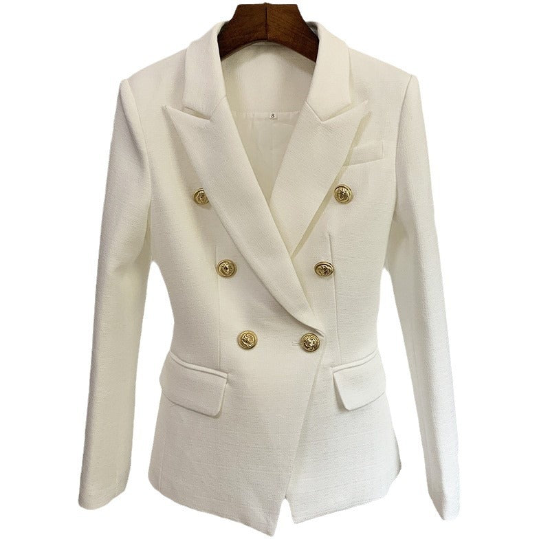 Fashion Female Metal Lion Buckle Double-breasted Small Suit