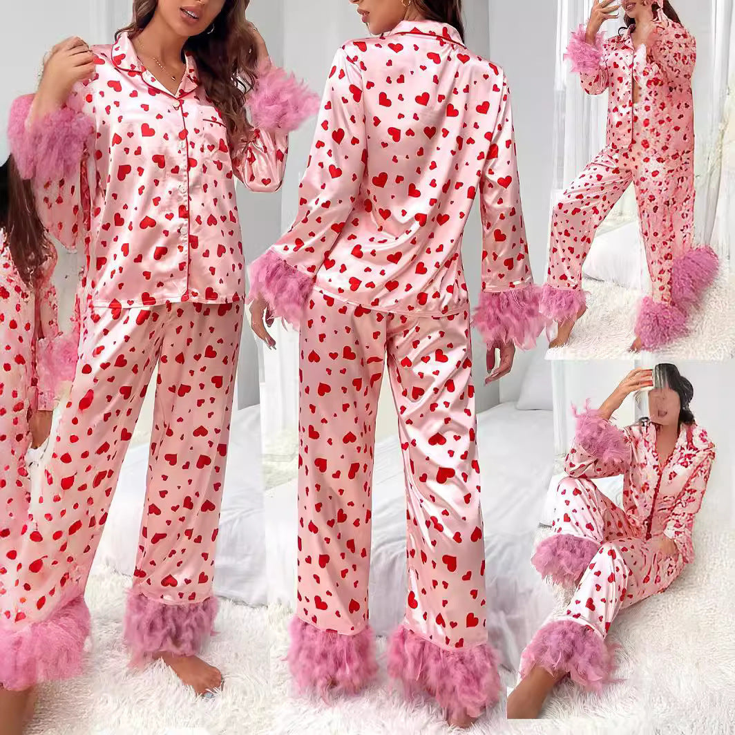 Printing Lapel Love Pocket Furry Button Fluff Suits
