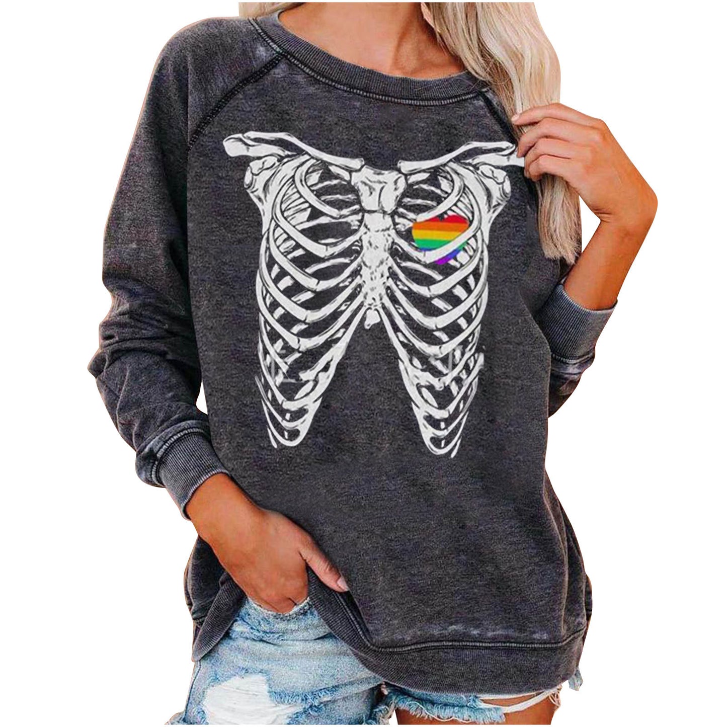 Women's Winter Loose Halloween Skull Funny Printed Women's Sweater, Sweater