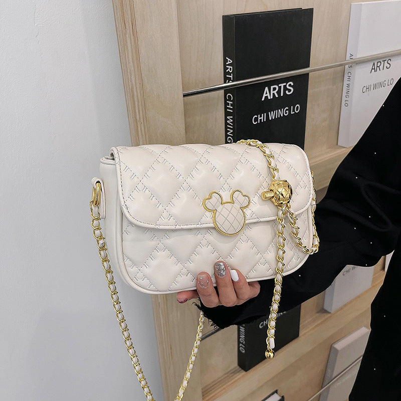 Women's Trendy Texture Diamond Plaid Embroidered Mickey Shoulder Bags