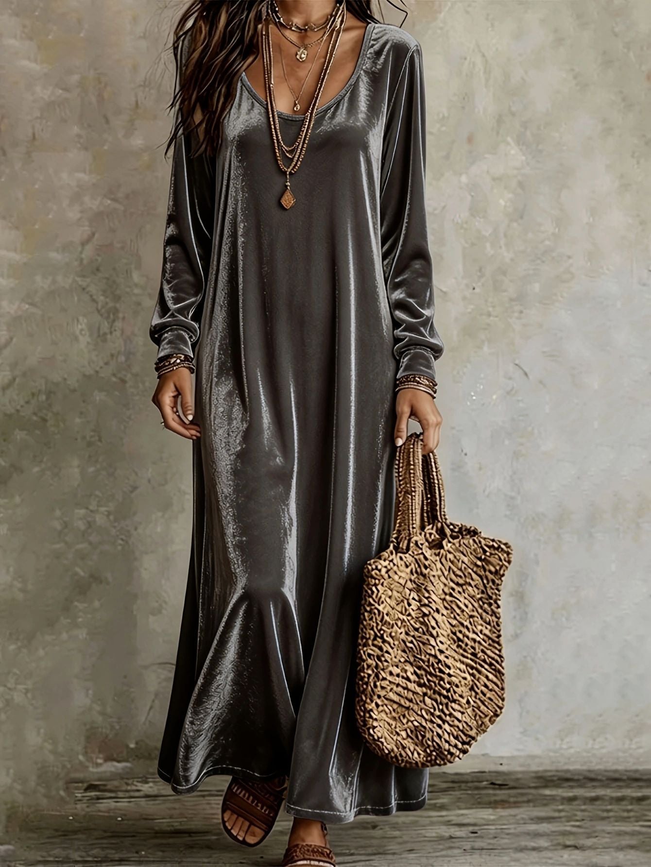 Women's Elegant Graceful Veet Long Sleeves Dress