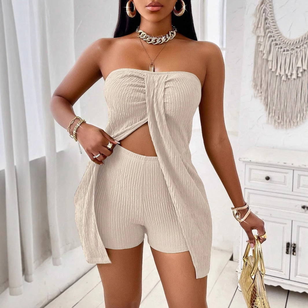 Classy Cool New Solid Color Strapless Fashion Casual Suit