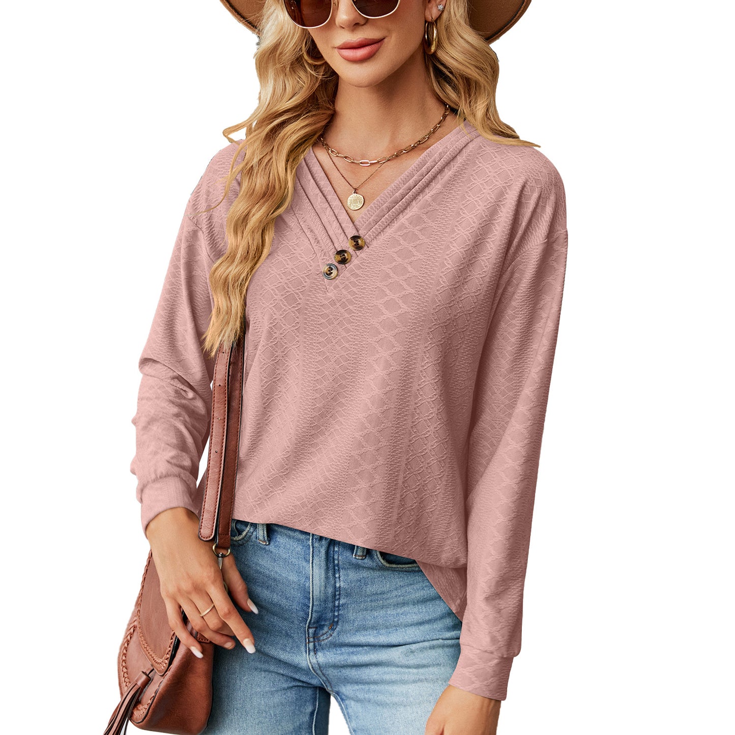 Women's Solid Color Button Loose Long-sleeved Clothing