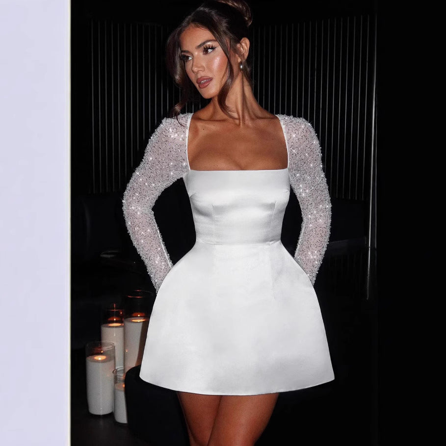 Women's Solid Color Square Collar A- Line Dresses