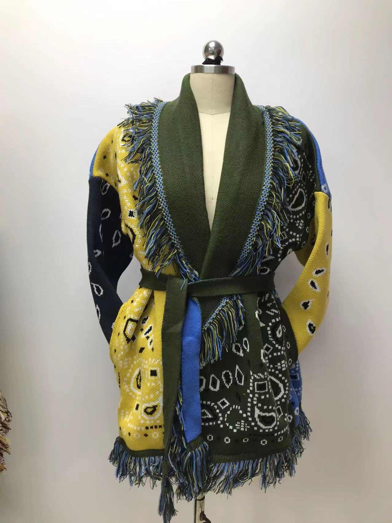 Bohemian Tassel Jacquard Mid-length Loose Lapels Sweaters