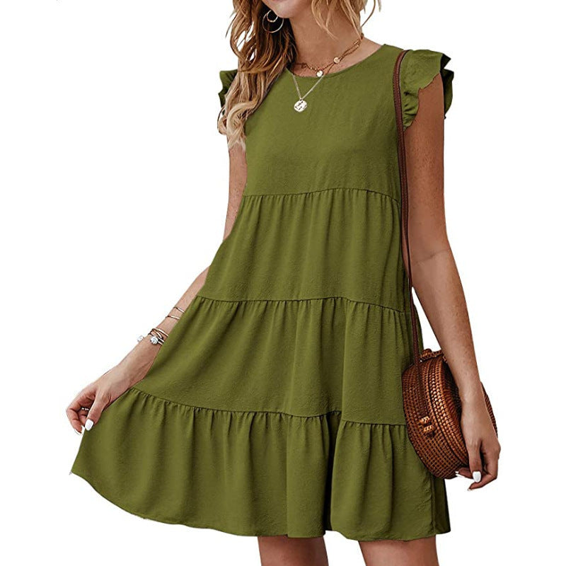 Women's Cake Solid Color Round Neck Sleeveless Dress