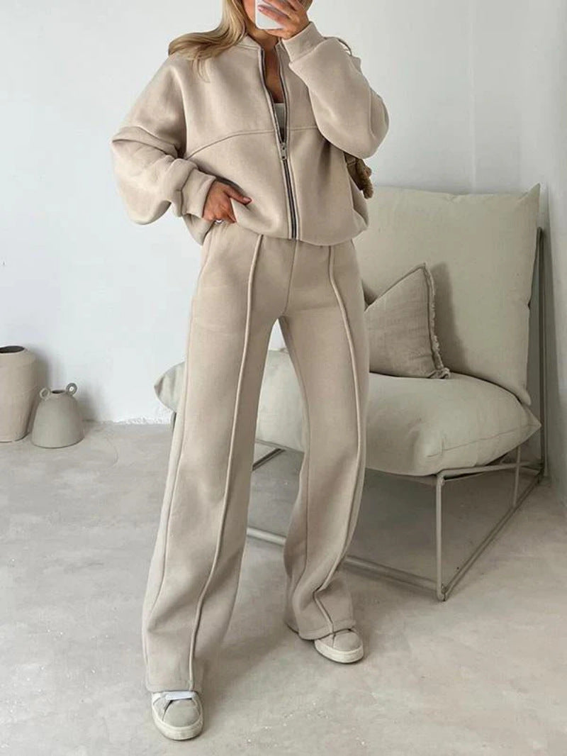 Women's Casual Set Solid Color Long-sleeved Zipper Suits