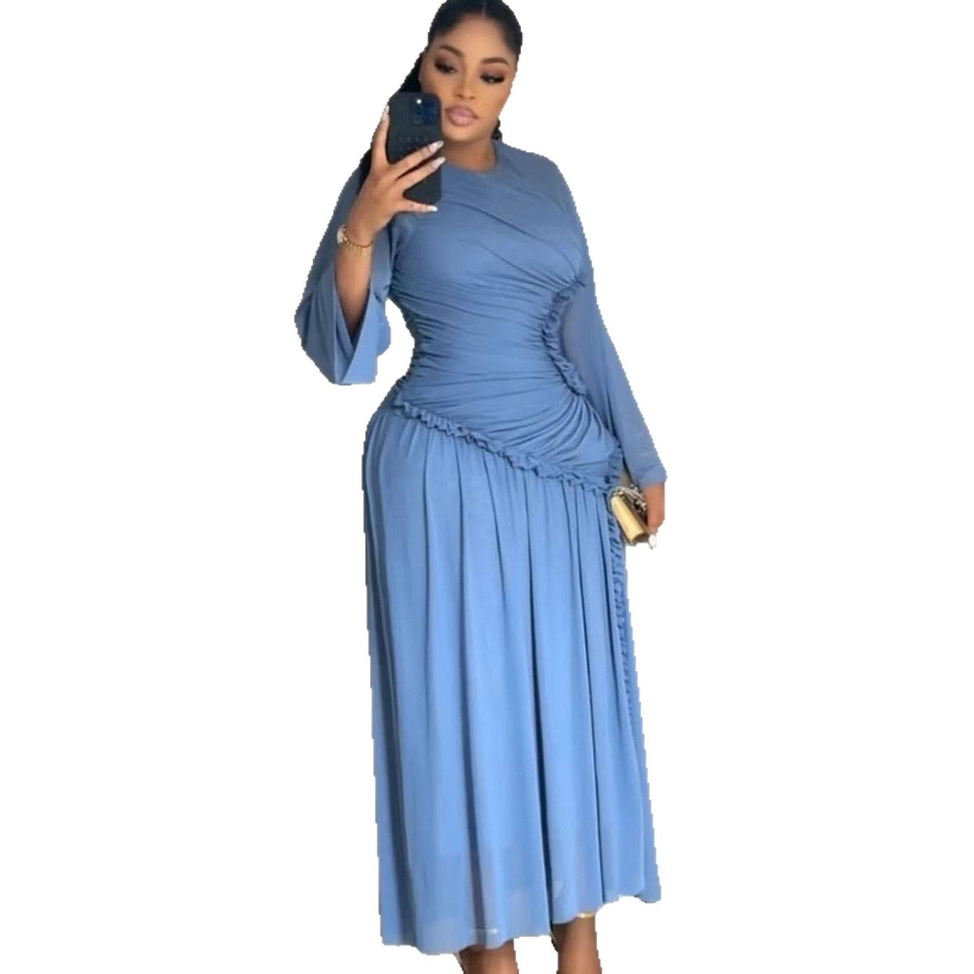 Women's African Long Sleeve Elegant Dress Round Dresses