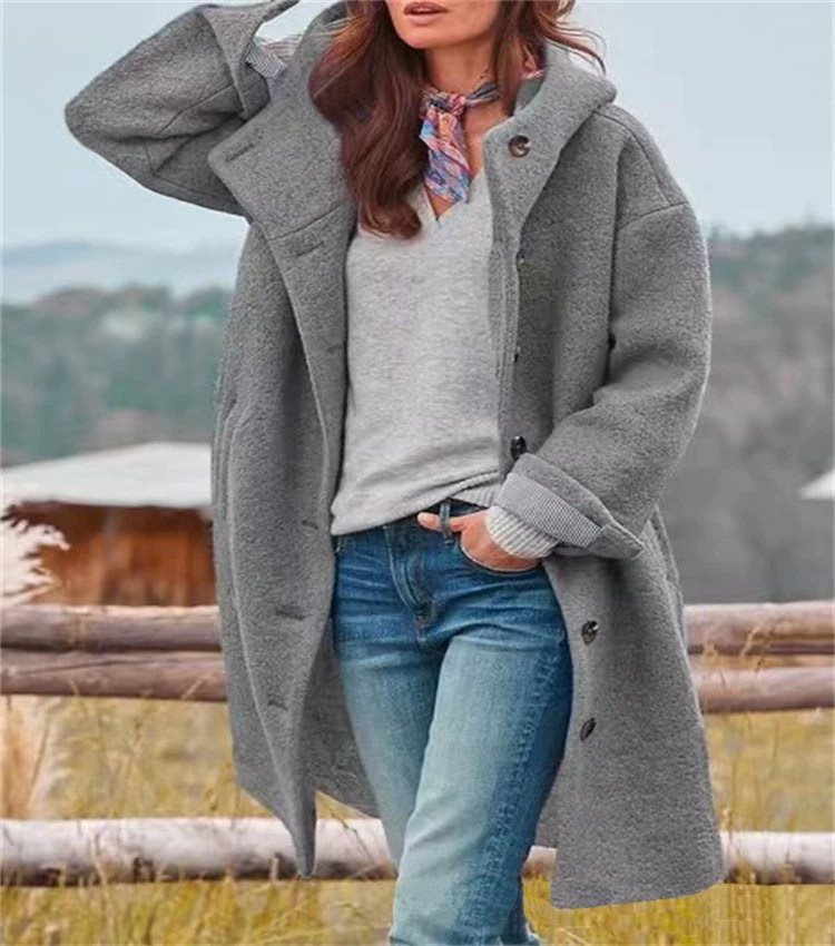 Women's Autumn Overcoat Mid-length Single-breasted Hooded Casual Coats