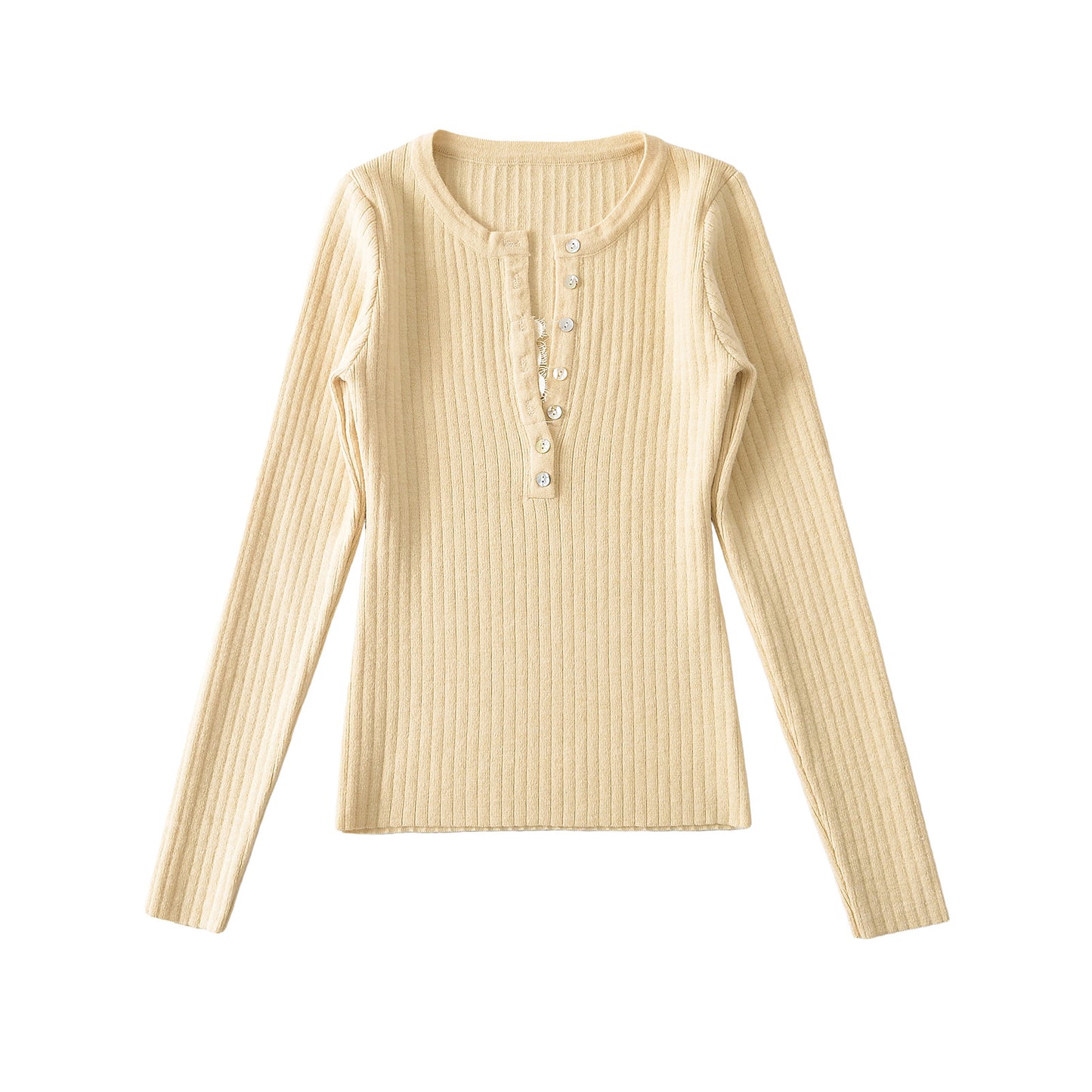 Women's Breasted Lace Long-sleeved T-shirt Elastic Bottoming Tops