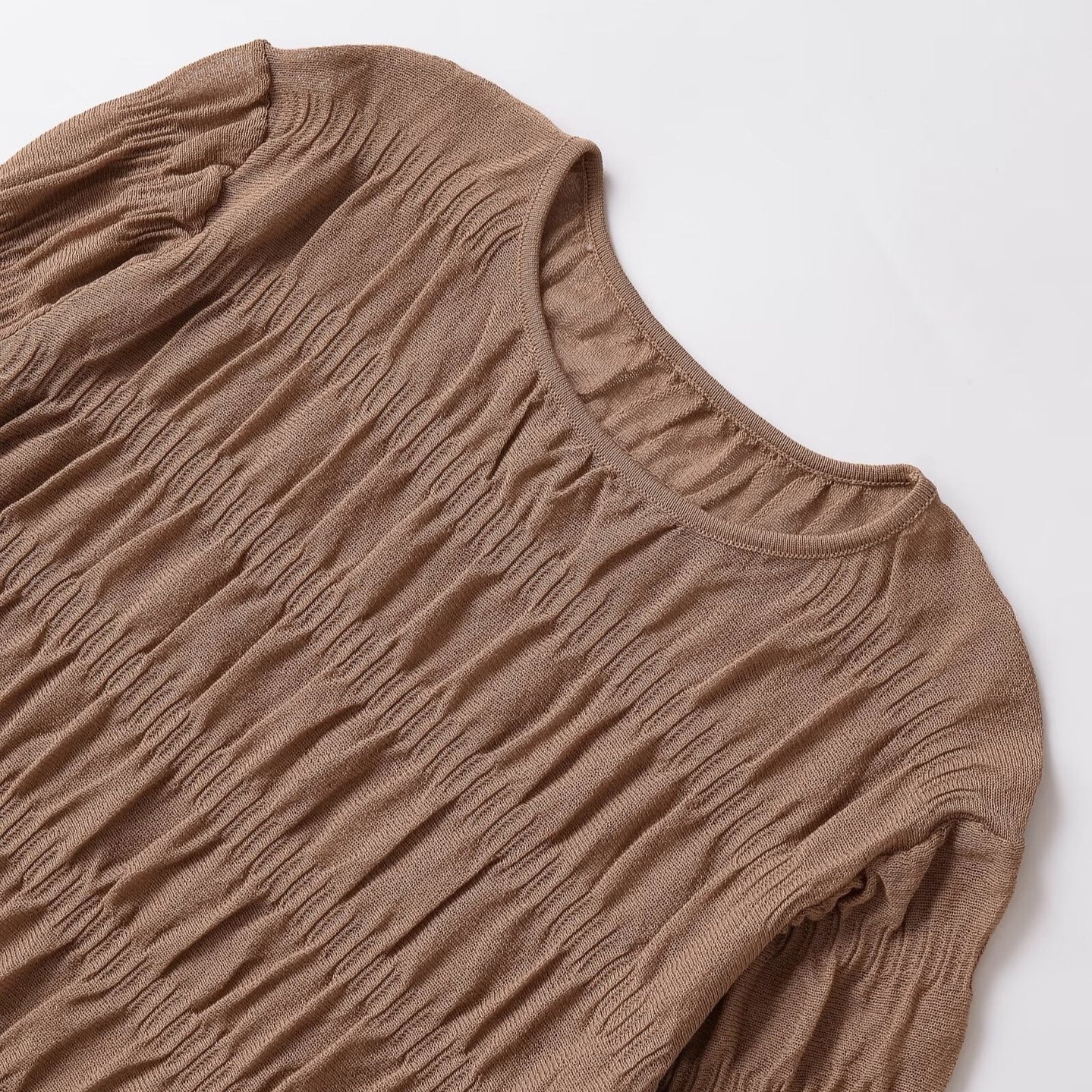 Women's Round Neck Pleated Irregular Long Sleeve Blouses