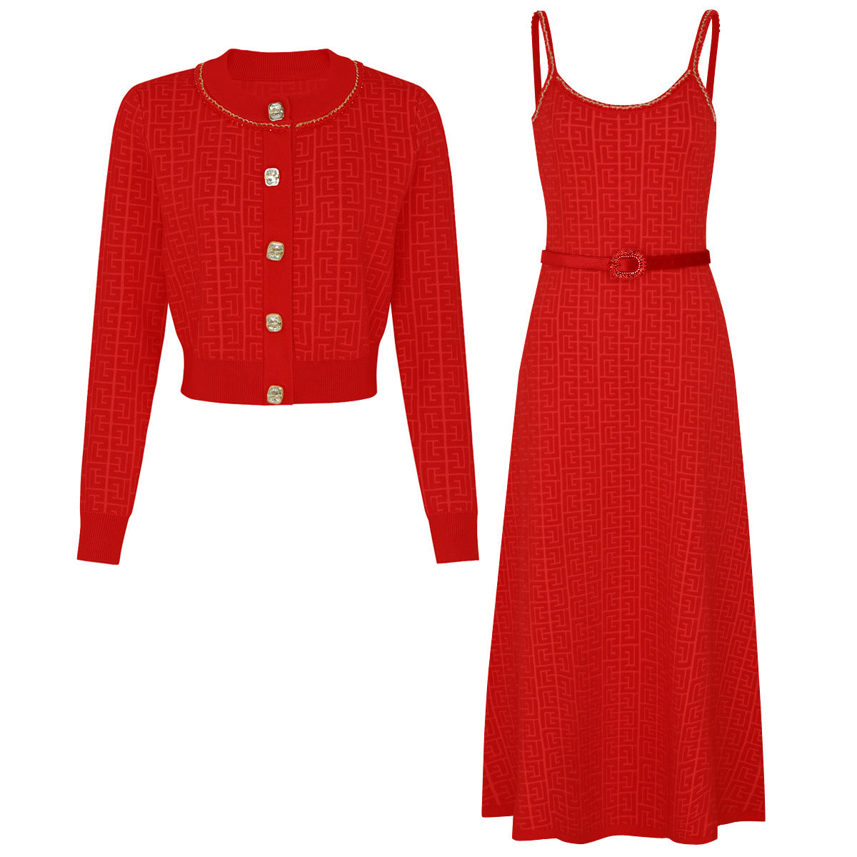 Women's Quality Fashion Knitted Popular Chain Belt Dresses