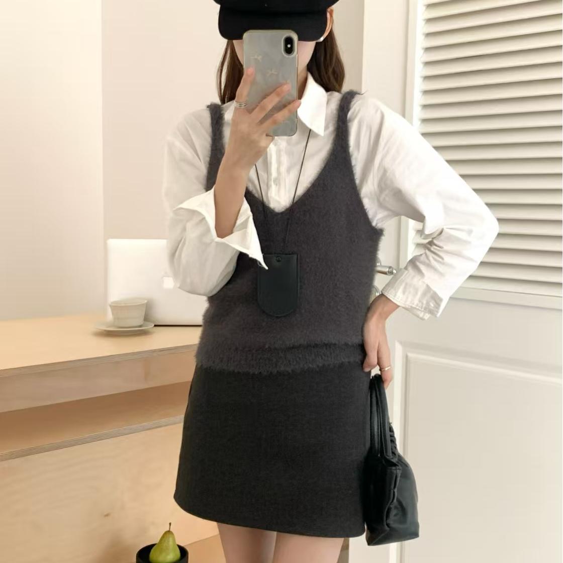 Korean Style Fashion Imitation Mink Simple Bandage Dress Knitted Women's Vest