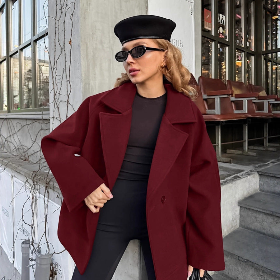 Women's Fashionable Retro Brown Woolen Winter Loose French Coats