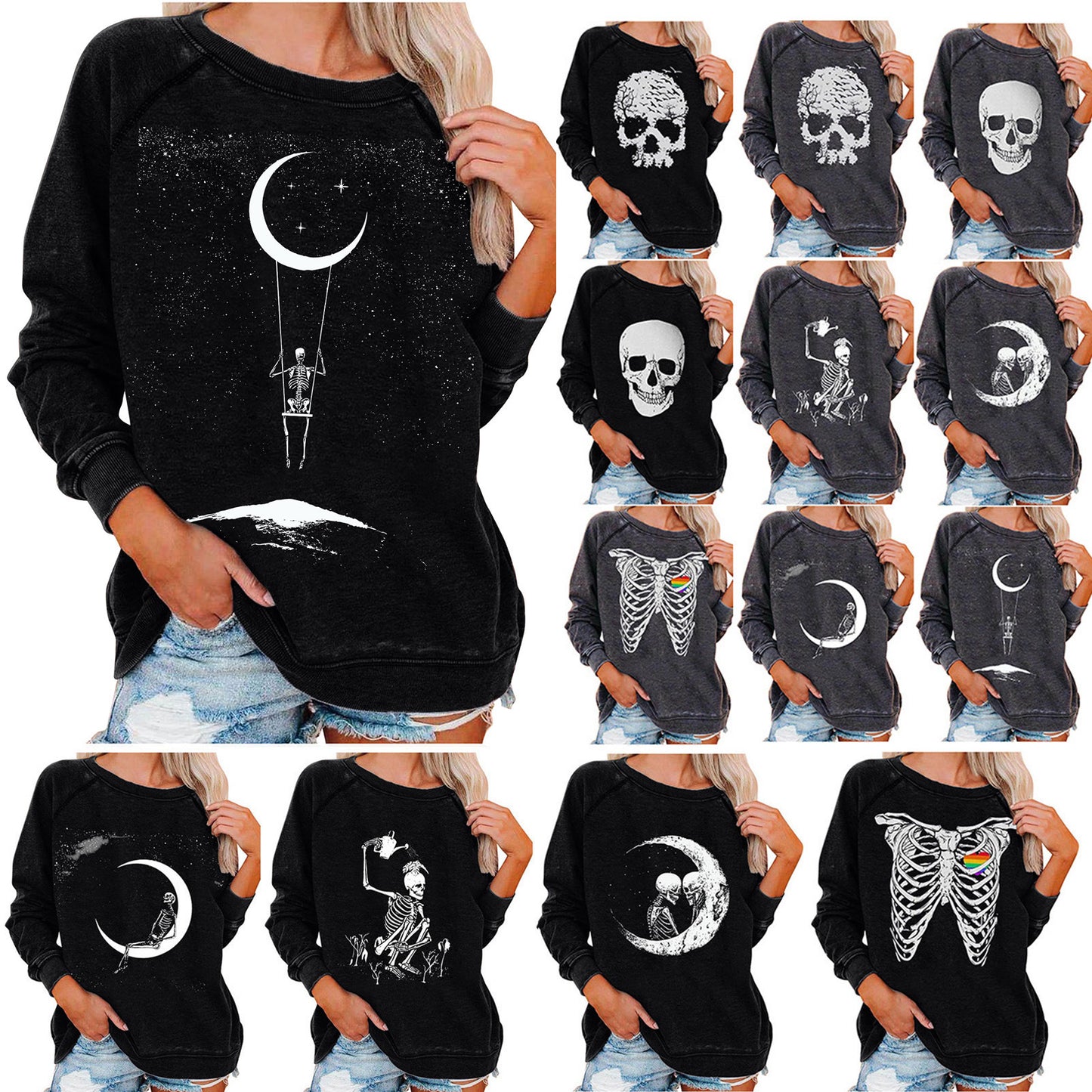 Women's Winter Loose Halloween Skull Funny Printed Women's Sweater, Sweater