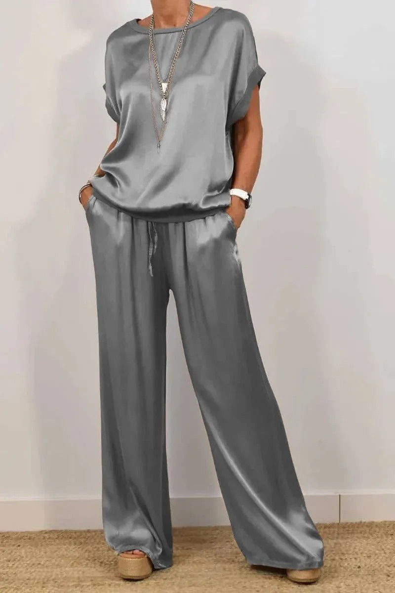 Elegant Trendy Loose Shirt Wide Leg Fashion Casual Suit
