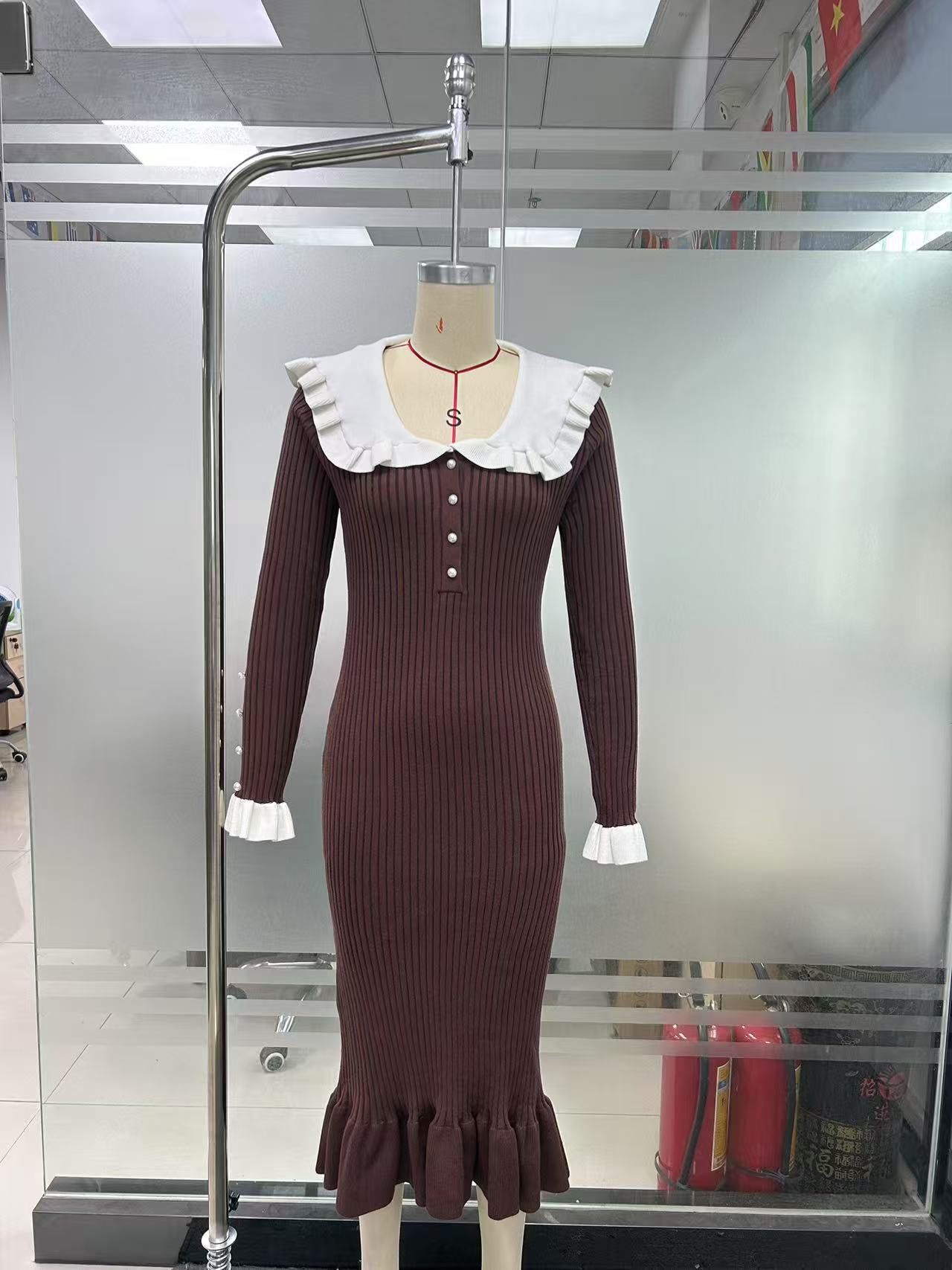 Retro Lady French Dress Ruffled Knitted Dresses