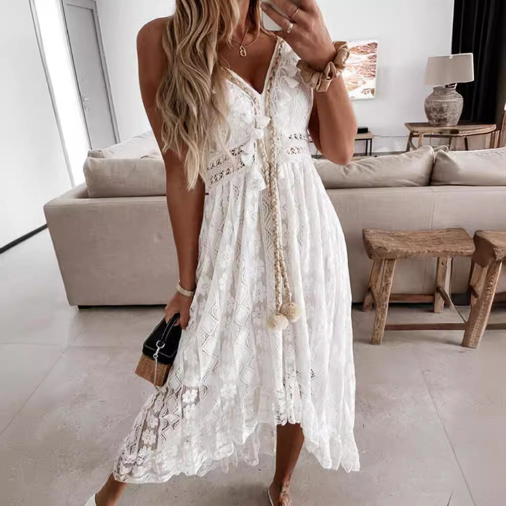 Pretty Lace Long Patchwork Sling Dress Dresses