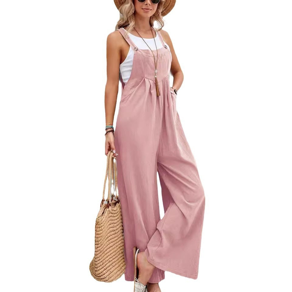 Women's Solid Color Casual Suspender Trousers Women's Jumpsuit/clothing