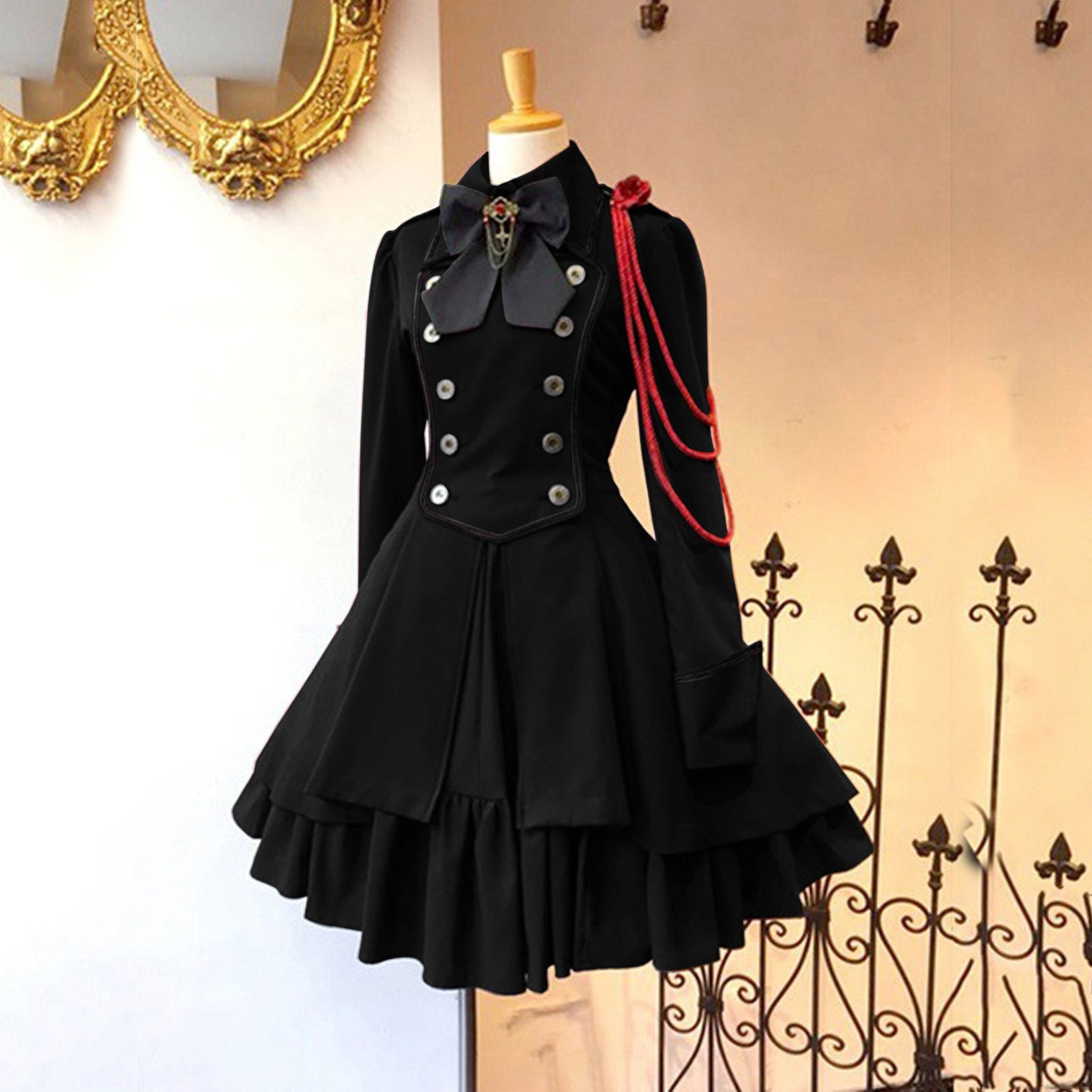 Renaissance Vintage Bow Long Sleeve Ruffled Dress Dresses