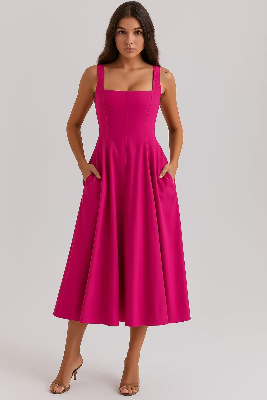Tied Slim Fit High Waist Midi Dress Dresses
