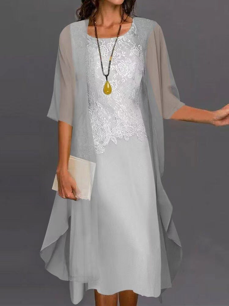 Lace Chiffon Solid Color Dress Two-piece Fashion Casual Suit
