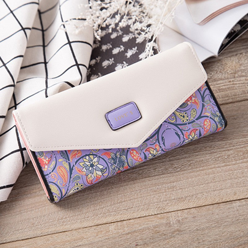 Women's Idyllic Floral Rhombus Contrast Color Envelope Coin Purses