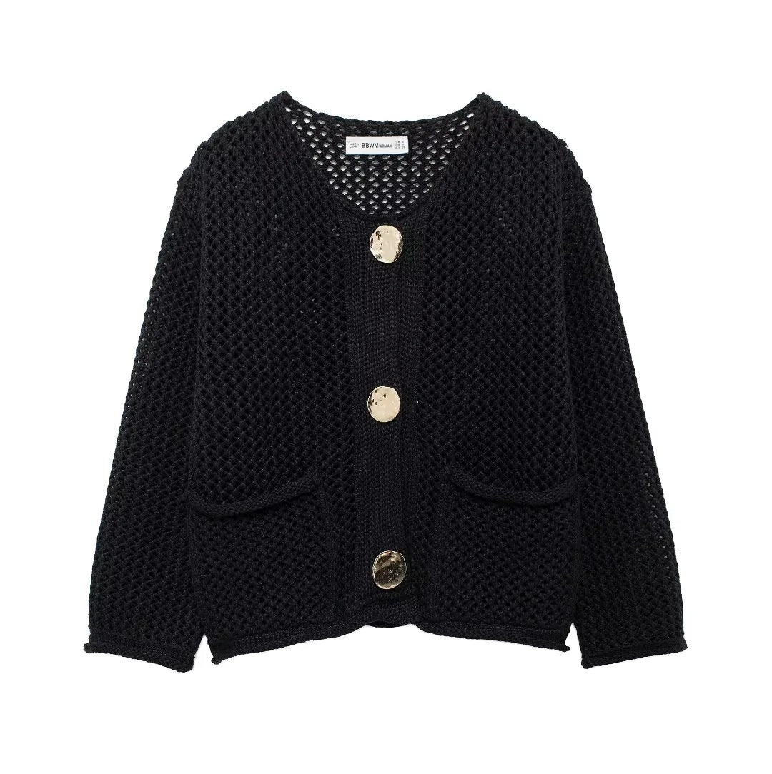 Women's Thick Needle Long Sleeve Large Buttons Sweaters