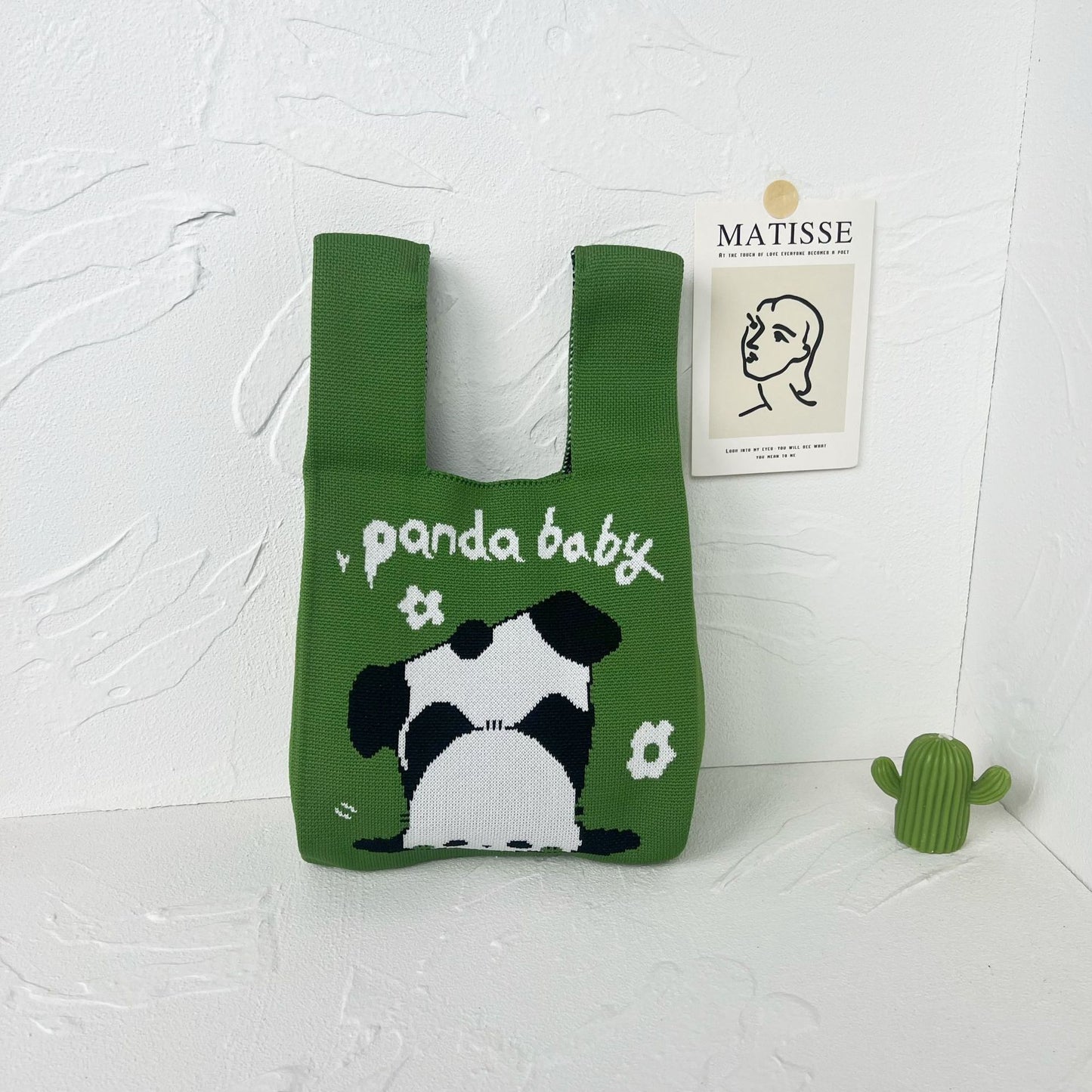 Women's High-grade Panda Knitted Polyester Knit Phone Bags