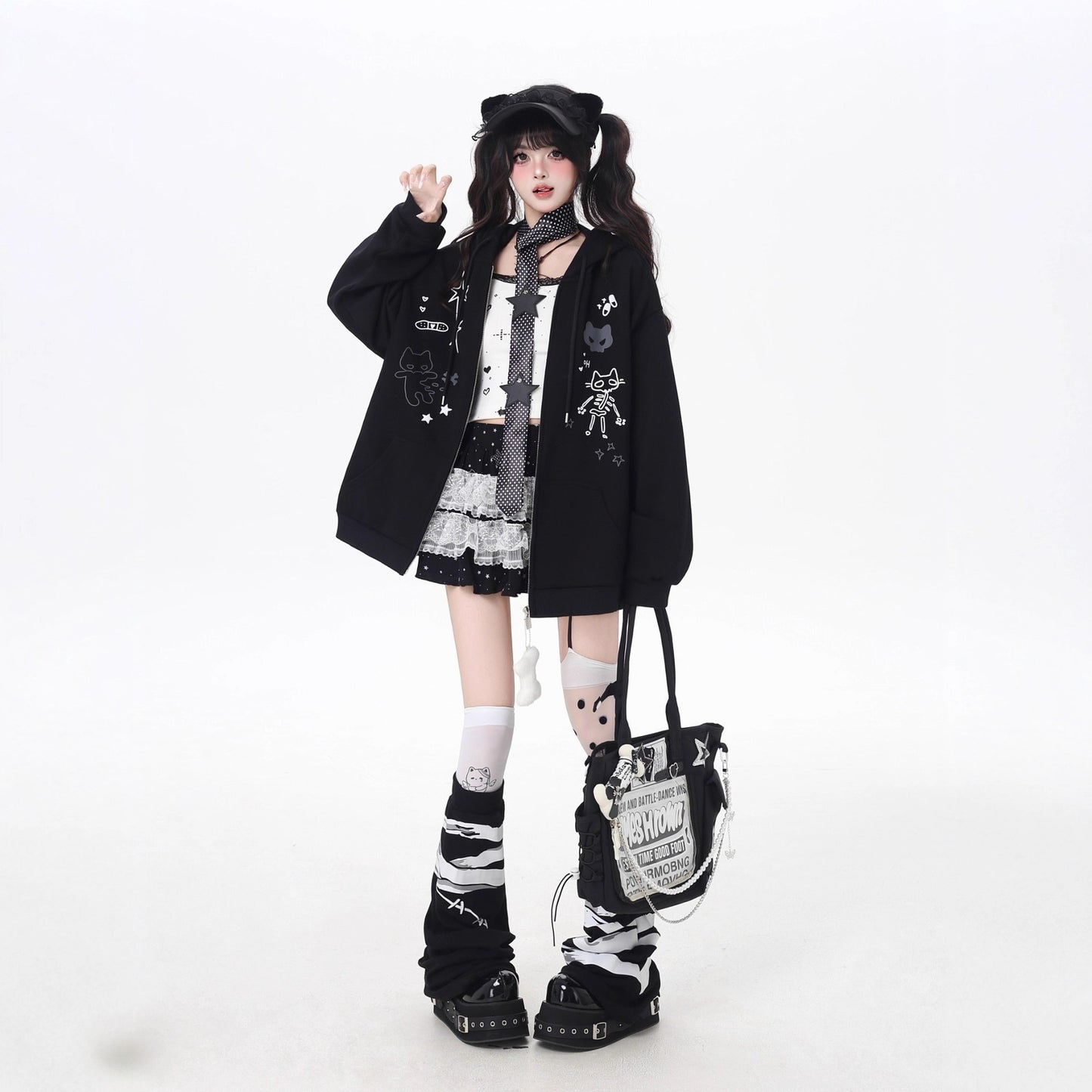 Style Cute Cat Gray Hooded Long Sleeve Sweaters