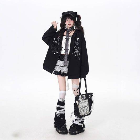 Style Cute Cat Gray Hooded Long Sleeve Sweaters
