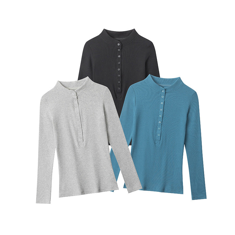 Women's Collar Slim Fit Slimming Long Sleeves T-shirt Tops