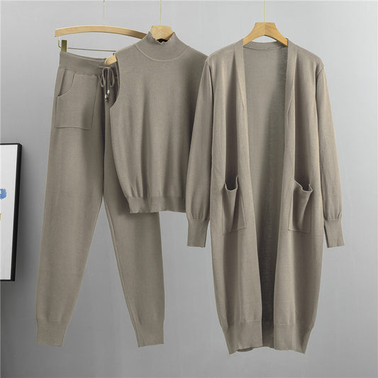 Women's Fashionable Graceful Casual Knitted Three-piece Set Suits