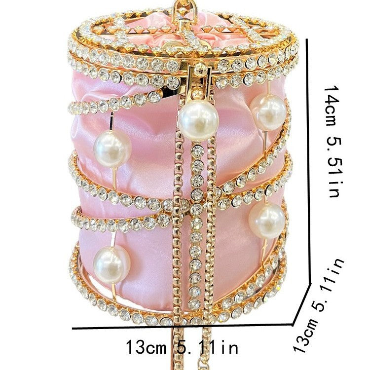 Women's Metal Pearl Diamond Chain Pig Cage Evening Bags
