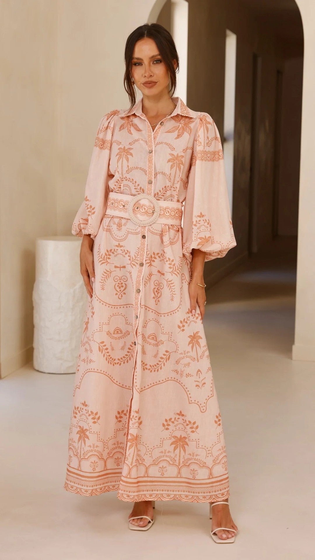 Linen Loose Casual Belt Waist Puff Dresses