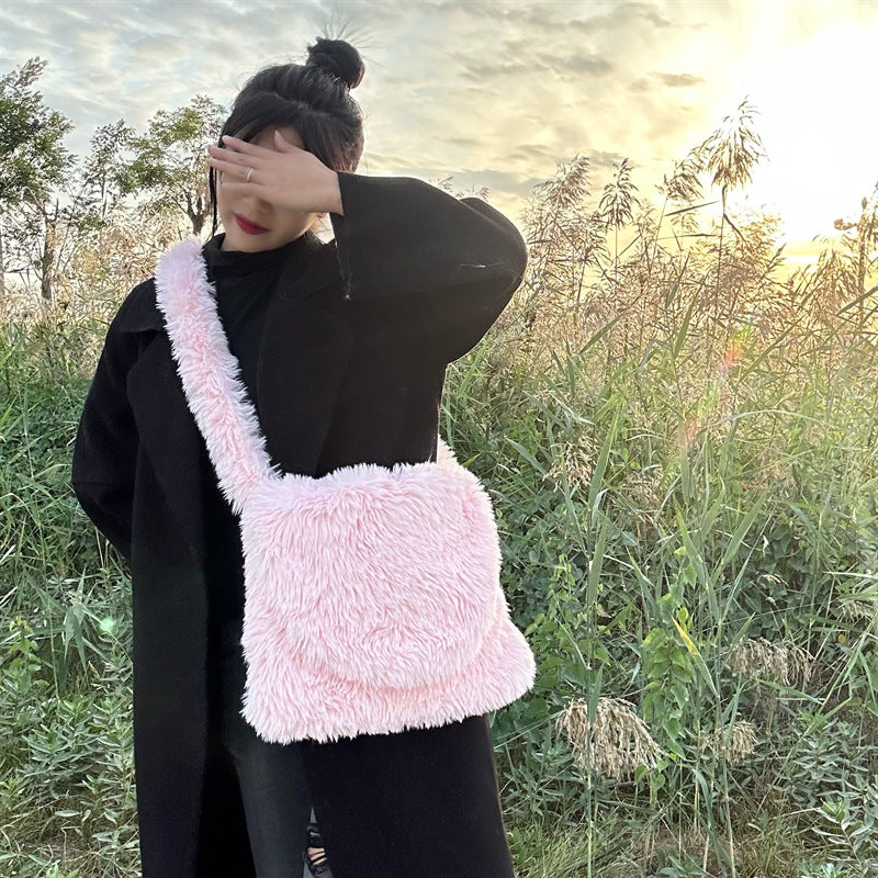 Imitation Fur Plush Candy Color Cute Shoulder Bags