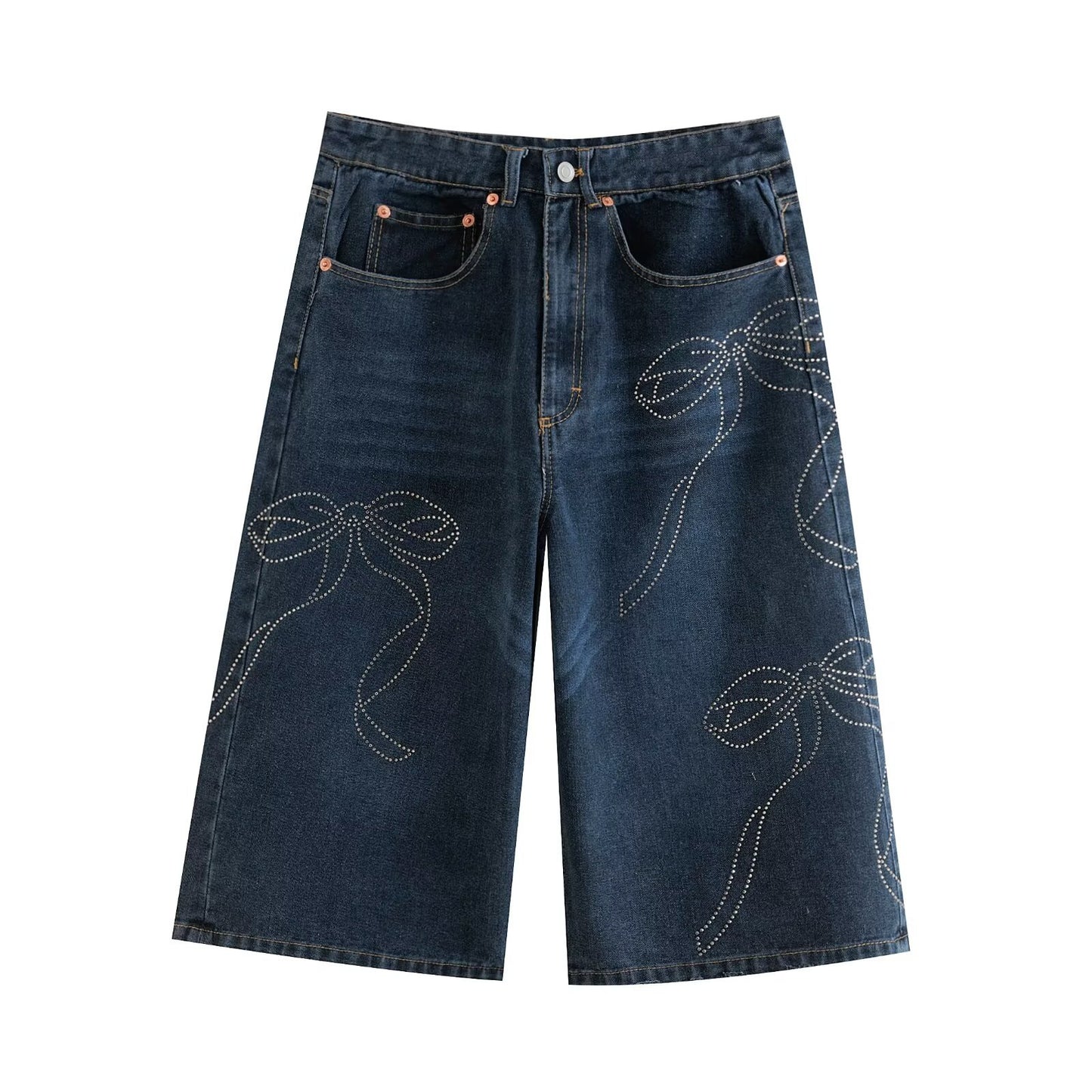 Women's Slouchy Fashionable Rhinestone Denim Casual Pants