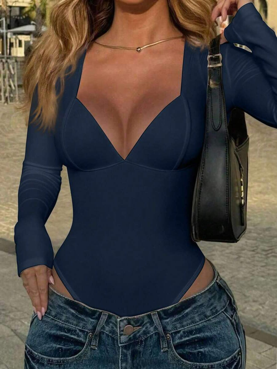 Deep V Long Sleeve Solid Color Chinese Style Women's Jumpsuit/clothing
