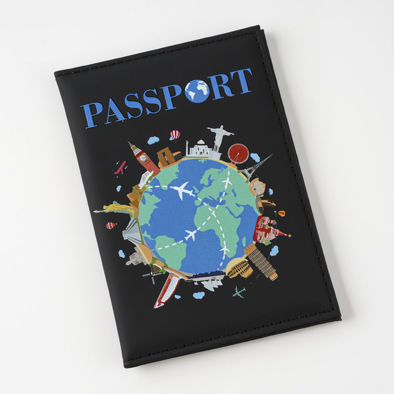 Printed Cartoon Map Passport Cover Document Card Holder