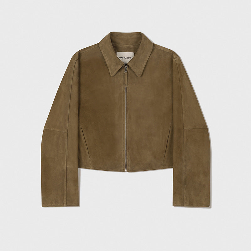 Women's Kim Leather Design Lapel Suede For Jackets