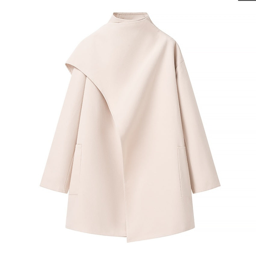 Women's Fashion Casual Versatile Scarf Collar Woolen Coats