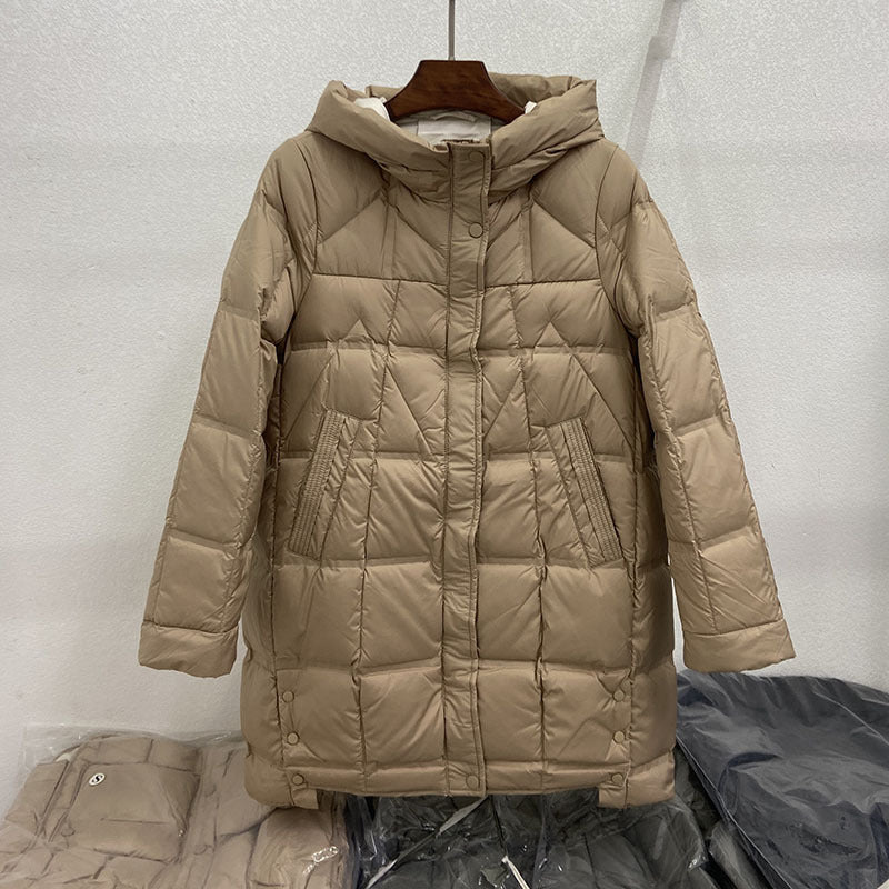 Women's Mid-length Adhesive Hooded Lightweight Down Korean Jackets