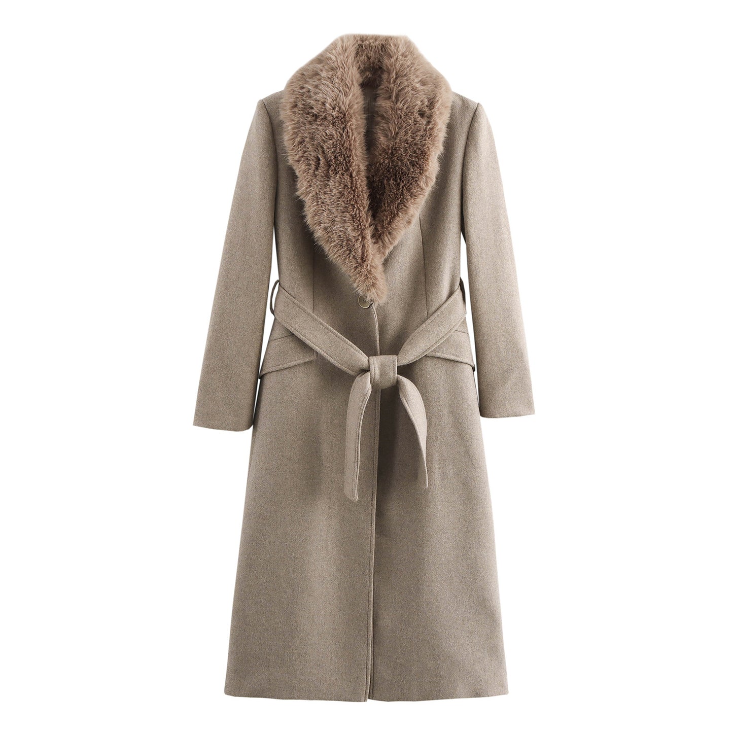 Women's Autumn Woolen Fashion Elegant Tied Fur Coats