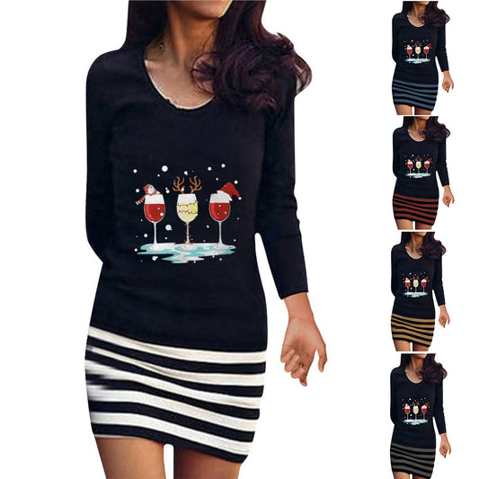 Fashion Round Neck Long Sleeve Three Dress