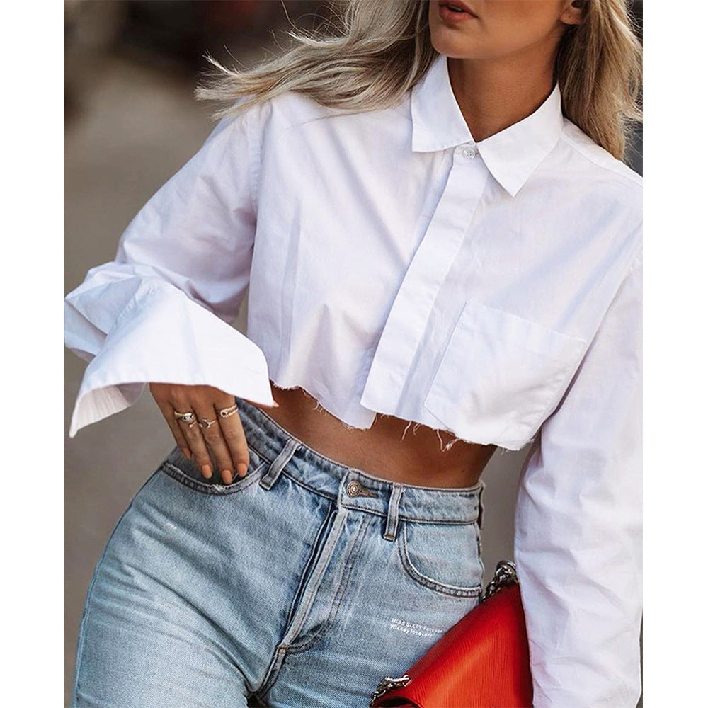 Women's Autumn Commuter Long Sleeve Design Sense Niche White Shirt Tops