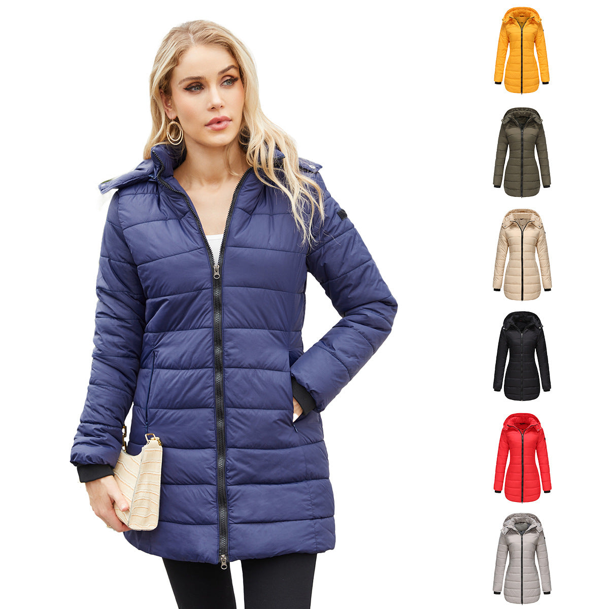 Women's Waterproof Detachable Hat Long Sleeve Parka Coats