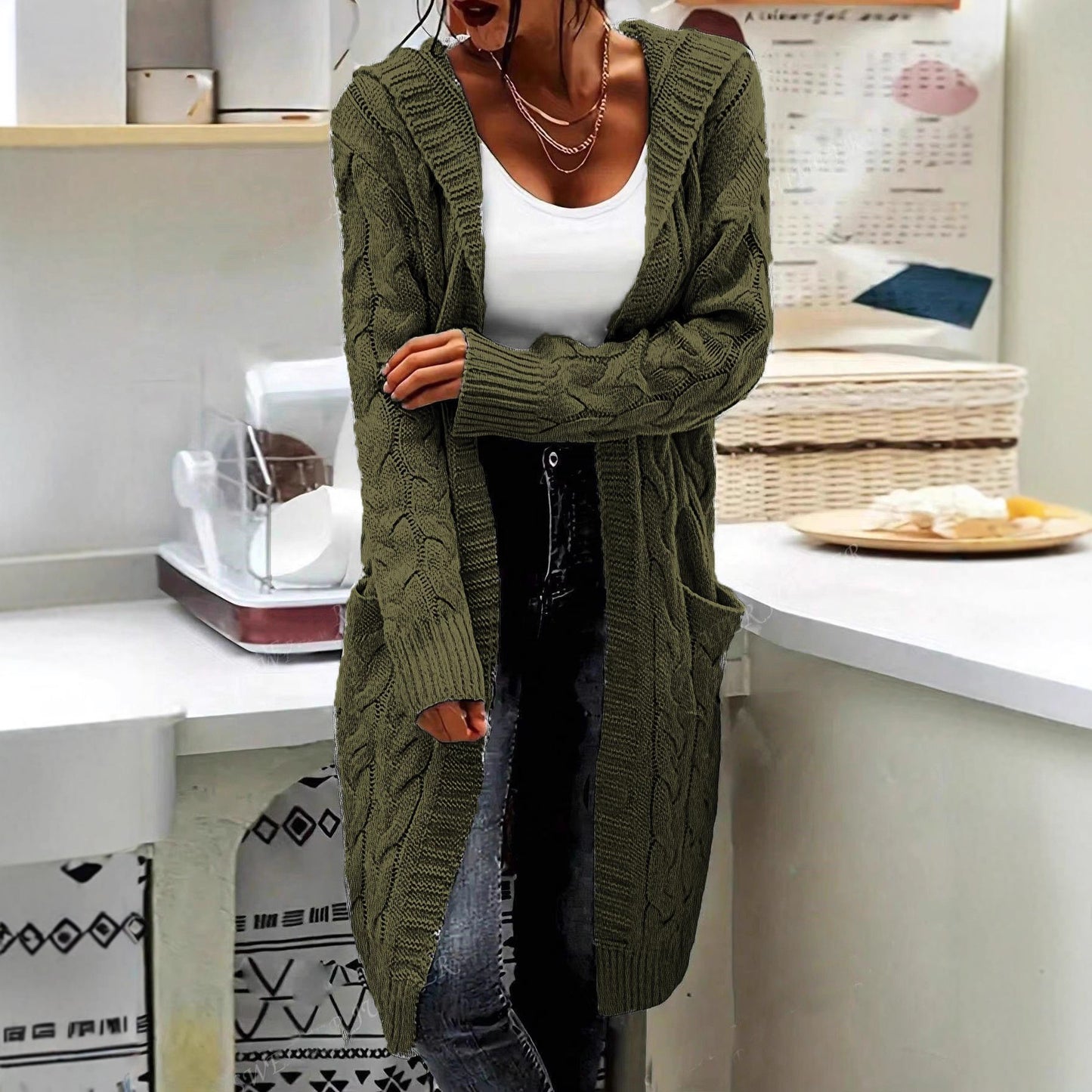 Women's Unique For Long Hooded Knit Knitwear